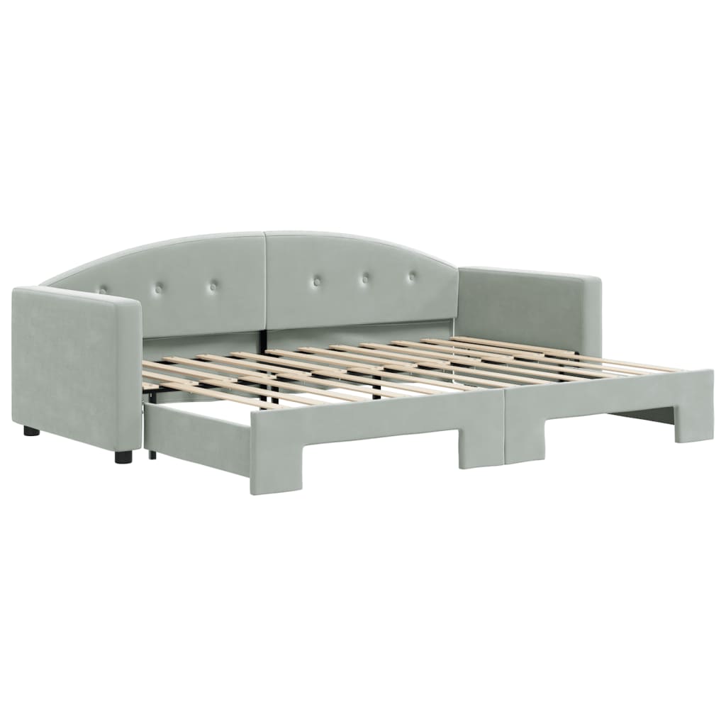 vidaXL Pat de zi cu extensie, gri deschis, 80x200 cm, catifea vidaXL Pat de zi cu extensie, gri deschis, 80x200 cm, catifea