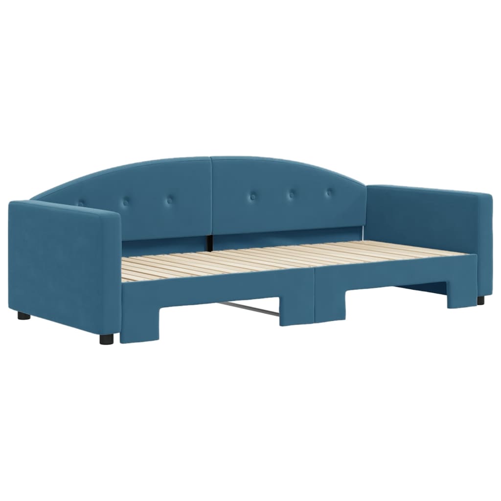 vidaXL Pat de zi cu extensie, albastru, 90x200 cm, catifea vidaXL Pat de zi cu extensie, albastru, 90x200 cm, catifea