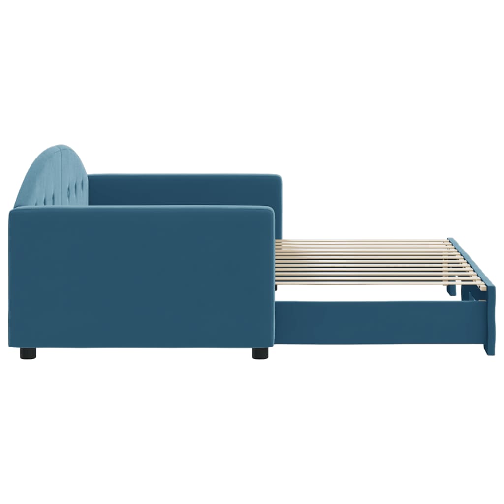 vidaXL Pat de zi cu extensie, albastru, 90x200 cm, catifea vidaXL Pat de zi cu extensie, albastru, 90x200 cm, catifea