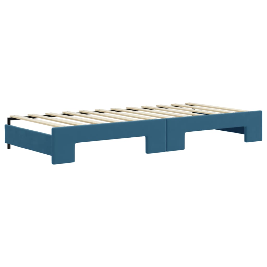 vidaXL Pat de zi cu extensie, albastru, 90x200 cm, catifea vidaXL Pat de zi cu extensie, albastru, 90x200 cm, catifea