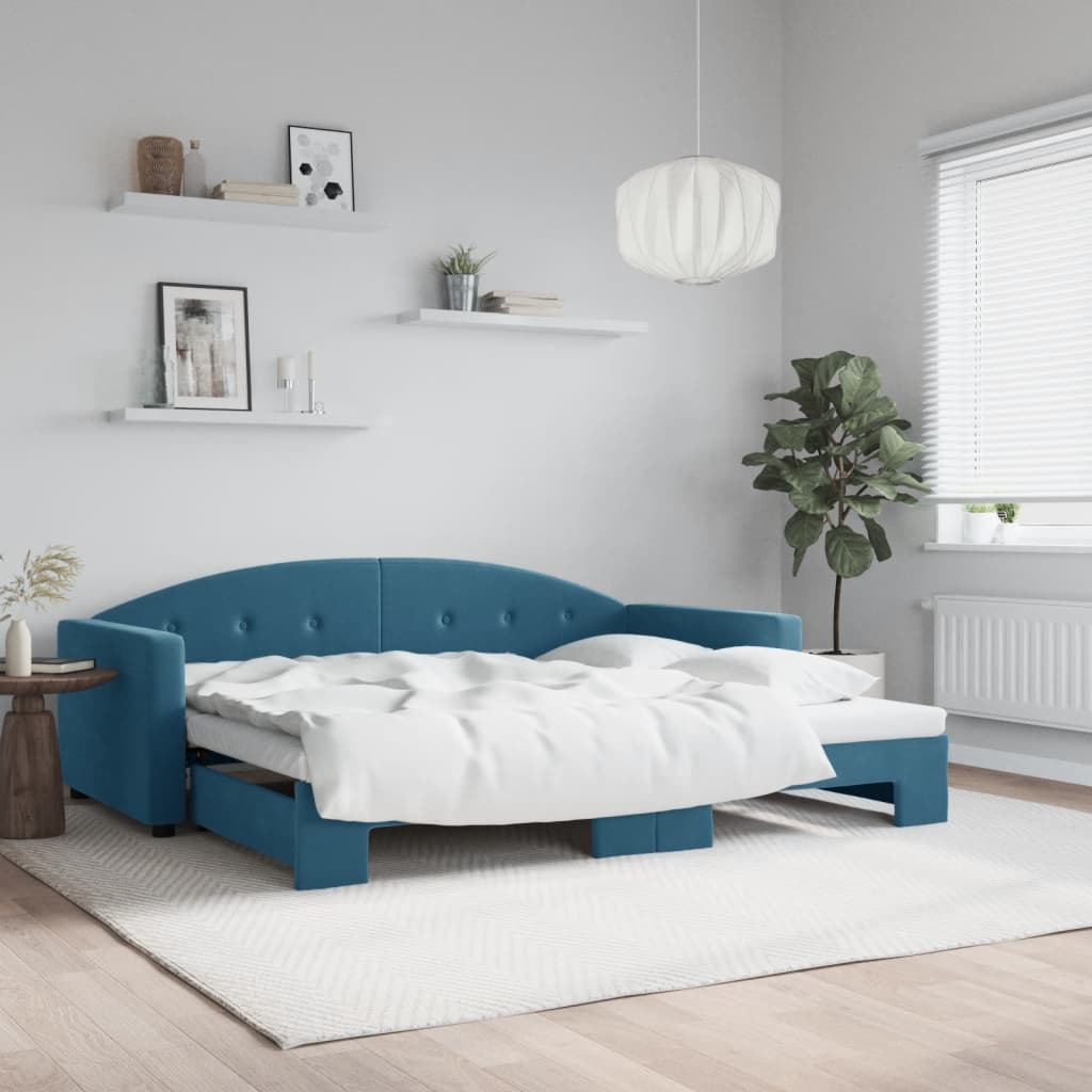 vidaXL Pat de zi cu extensie, albastru, 90x200 cm, catifea vidaXL Pat de zi cu extensie, albastru, 90x200 cm, catifea