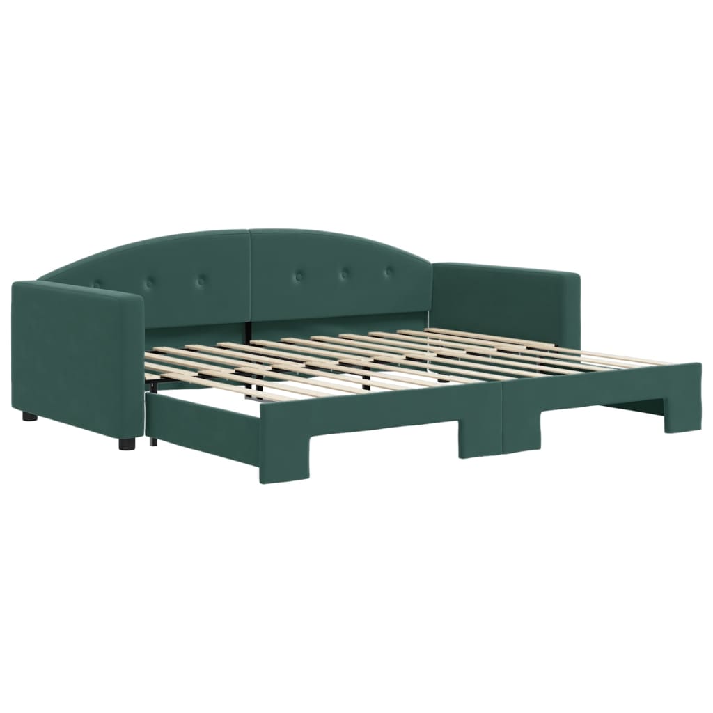 vidaXL Pat de zi cu extensie, verde închis, 90x200 cm, catifea