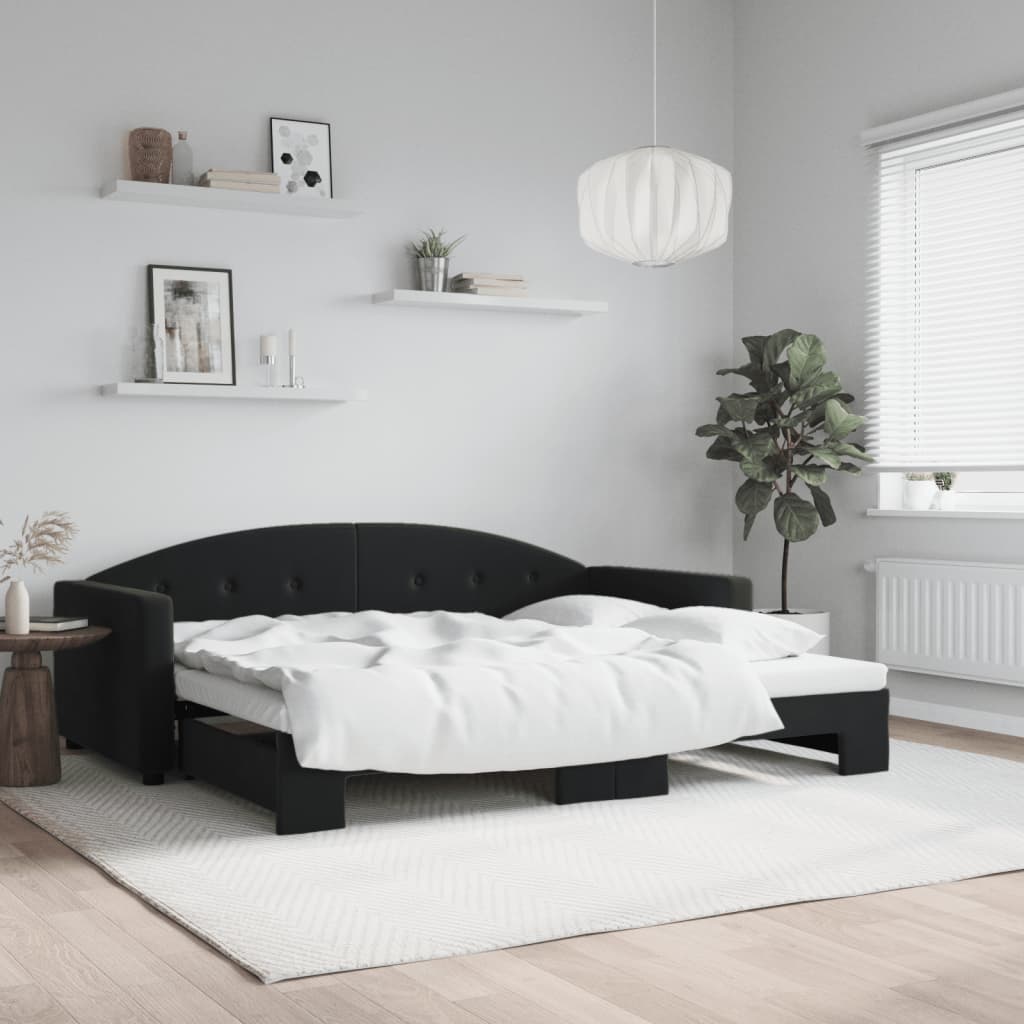vidaXL Pat de zi cu extensie, negru, 90x200 cm, catifea vidaXL Pat de zi cu extensie, negru, 90x200 cm, catifea