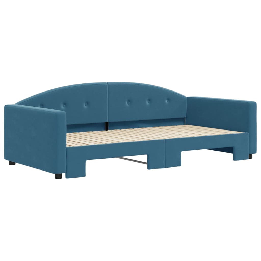 vidaXL Pat de zi cu extensie, albastru, 100x200 cm, catifea