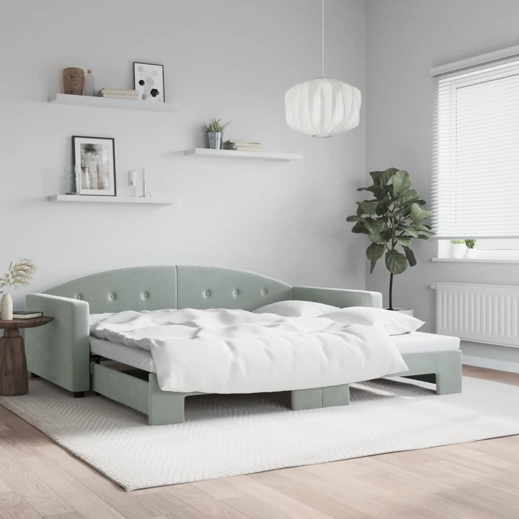 vidaXL Pat de zi cu extensie, gri deschis, 100x200 cm, catifea vidaXL Pat de zi cu extensie, gri deschis, 100x200 cm, catifea