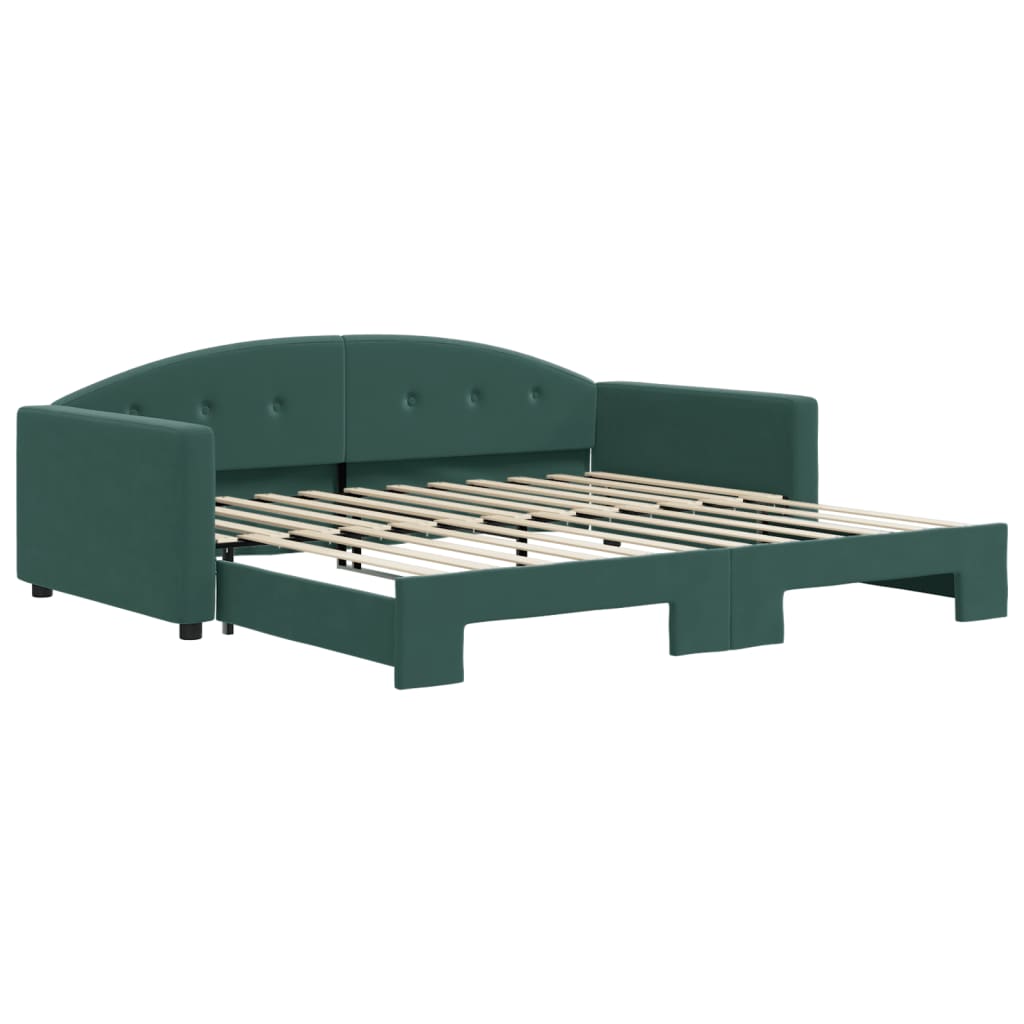 vidaXL Pat de zi cu extensie, verde închis, 100x200 cm, catifea