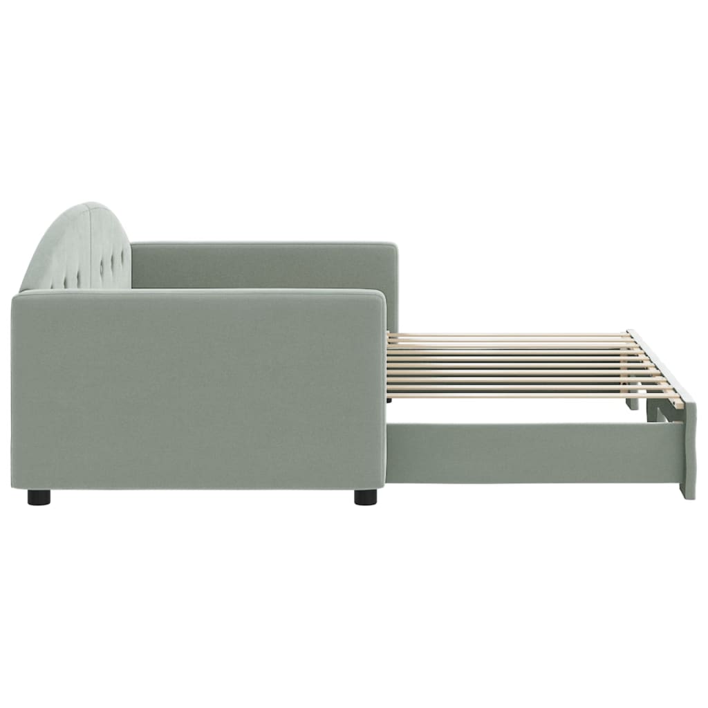 vidaXL Pat de zi cu extensie, gri deschis, 90x190 cm, catifea vidaXL Pat de zi cu extensie, gri deschis, 90x190 cm, catifea