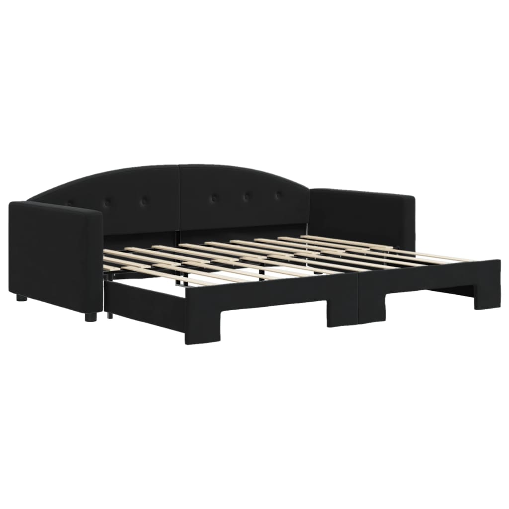 vidaXL Pat de zi cu extensie, negru, 90x190 cm, catifea vidaXL Pat de zi cu extensie, negru, 90x190 cm, catifea