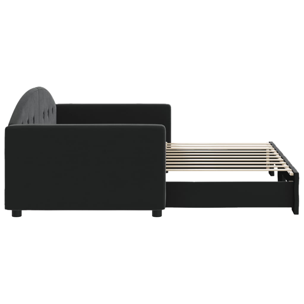 vidaXL Pat de zi cu extensie, negru, 90x190 cm, catifea vidaXL Pat de zi cu extensie, negru, 90x190 cm, catifea