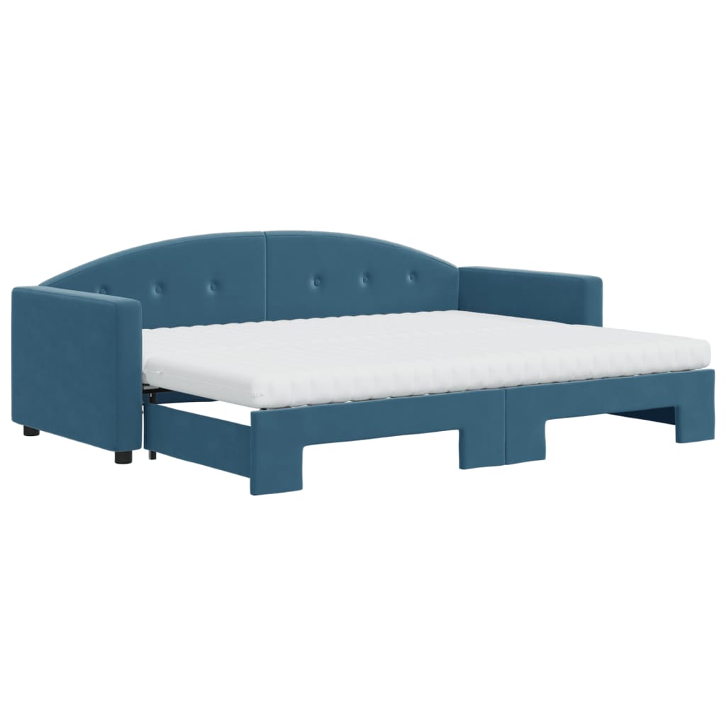 vidaXL Pat de zi cu extensie și saltea, albastru, 80x200 cm, catifea vidaXL Pat de zi cu extensie și saltea, albastru, 80x200 cm, catifea