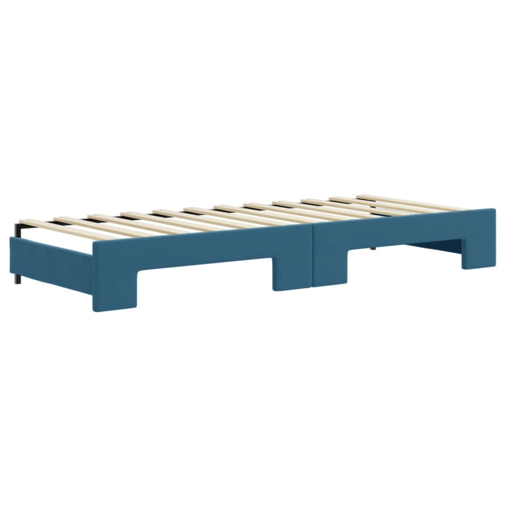 vidaXL Pat de zi cu extensie și saltea, albastru, 80x200 cm, catifea vidaXL Pat de zi cu extensie și saltea, albastru, 80x200 cm, catifea