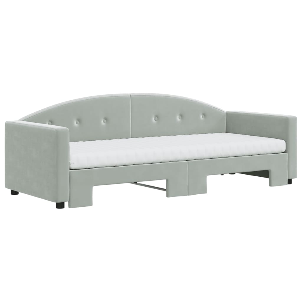 vidaXL Pat de zi cu extensie și saltele, gri deschis 80x200 cm catifea