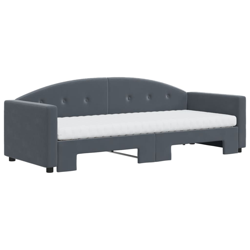 vidaXL Pat de zi cu extensie și saltele gri închis 80x200 cm catifea vidaXL Pat de zi cu extensie și saltele gri închis 80x200 cm catifea