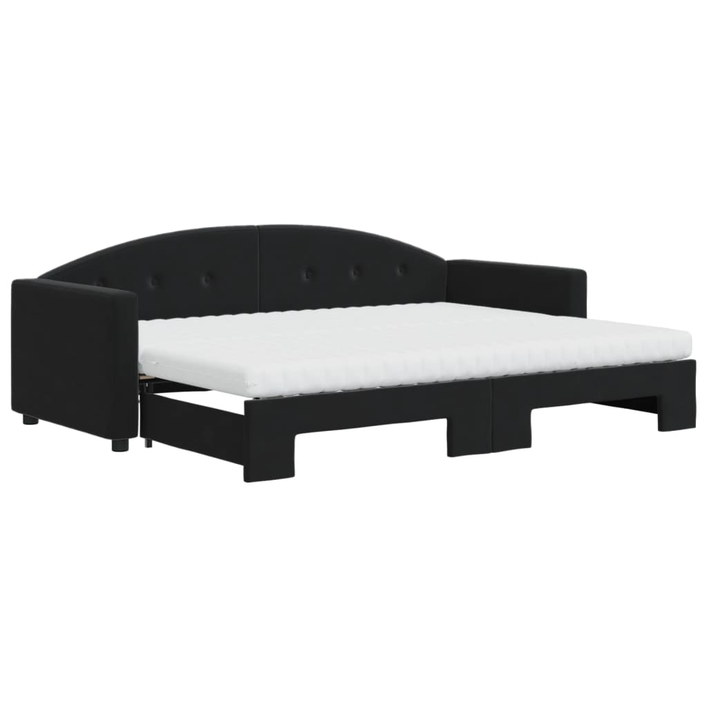 vidaXL Pat de zi cu extensie și saltea, negru, 80x200 cm, catifea vidaXL Pat de zi cu extensie și saltea, negru, 80x200 cm, catifea