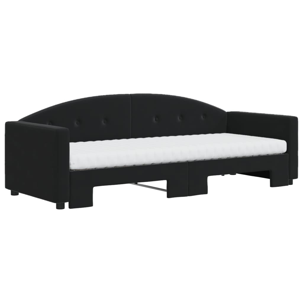 vidaXL Pat de zi cu extensie și saltea, negru, 80x200 cm, catifea vidaXL Pat de zi cu extensie și saltea, negru, 80x200 cm, catifea