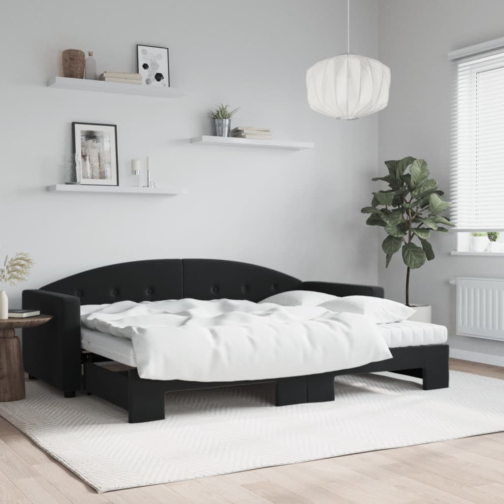 vidaXL Pat de zi cu extensie și saltea, negru, 80x200 cm, catifea vidaXL Pat de zi cu extensie și saltea, negru, 80x200 cm, catifea