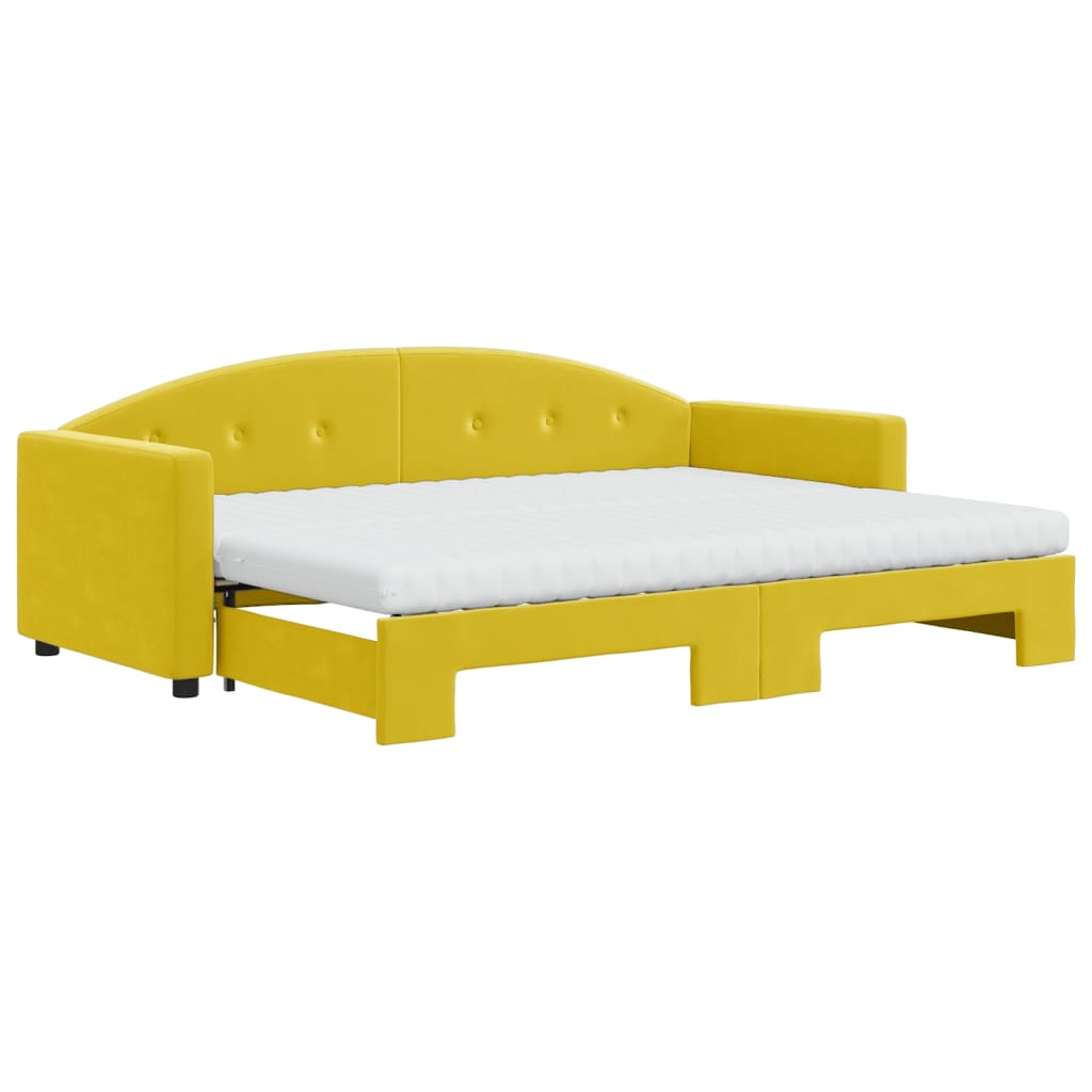 vidaXL Pat de zi cu extensie și saltea, galben, 80x200 cm, catifea vidaXL Pat de zi cu extensie și saltea, galben, 80x200 cm, catifea