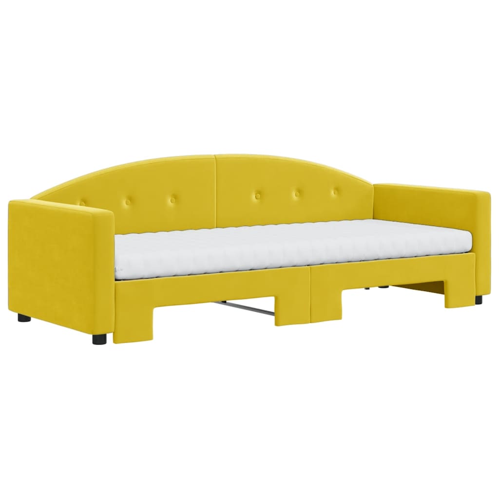 vidaXL Pat de zi cu extensie și saltea, galben, 80x200 cm, catifea vidaXL Pat de zi cu extensie și saltea, galben, 80x200 cm, catifea