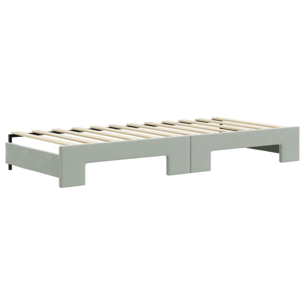 vidaXL Pat de zi cu extensie și saltele, gri deschis 90x200 cm catifea