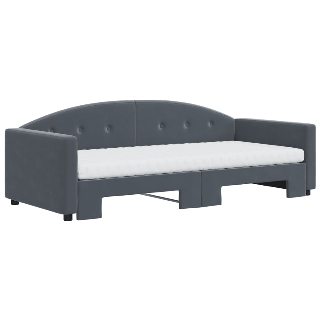 vidaXL Pat de zi cu extensie și saltele, gri închis 90x200 cm catifea vidaXL Pat de zi cu extensie și saltele, gri închis 90x200 cm catifea