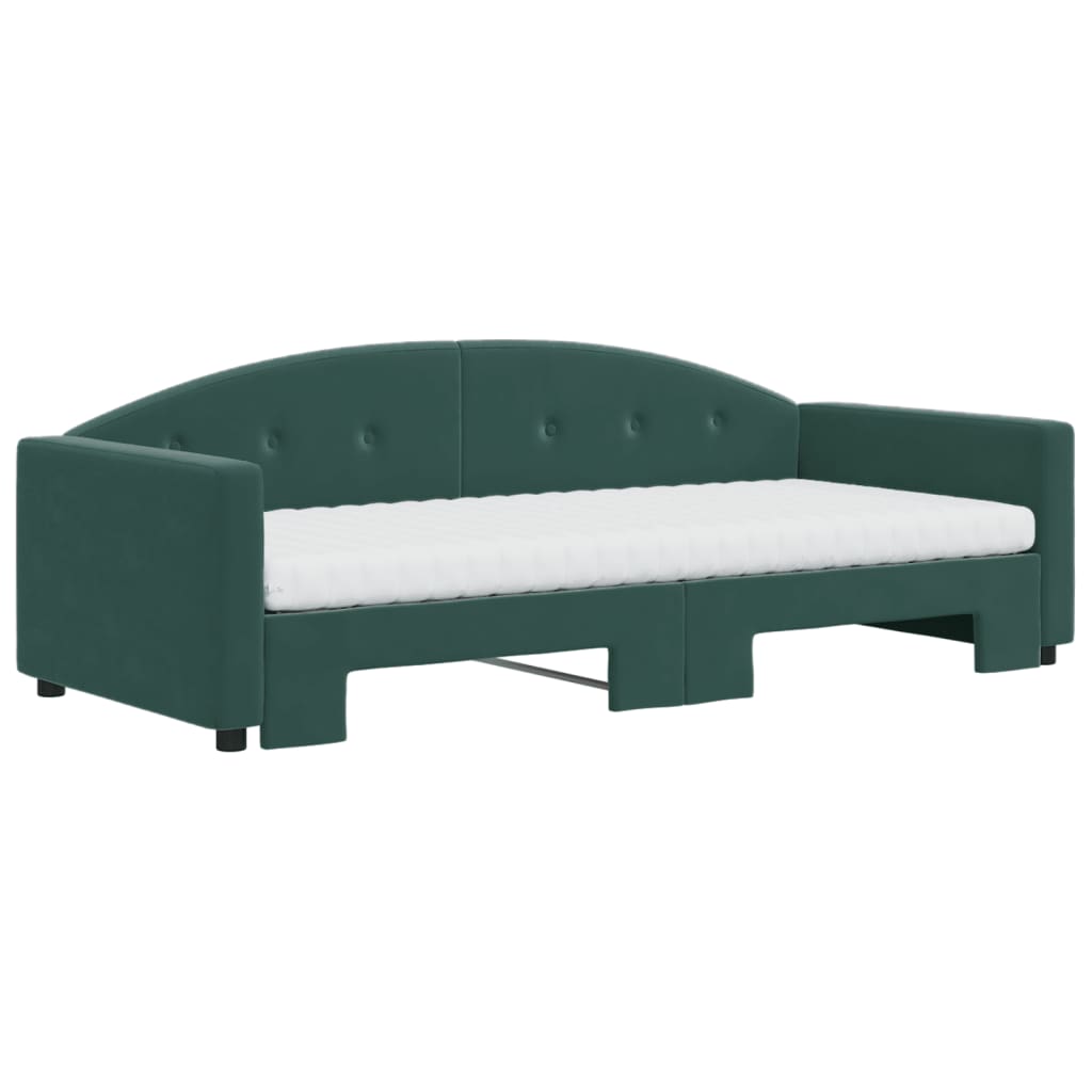 vidaXL Pat de zi cu extensie și saltele verde închis 90x200 cm catifea vidaXL Pat de zi cu extensie și saltele verde închis 90x200 cm catifea