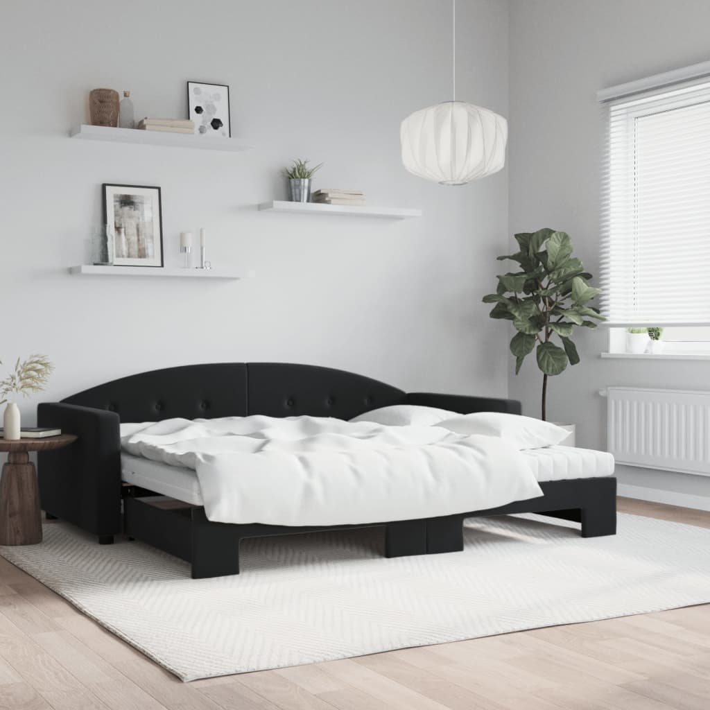 vidaXL Pat de zi cu extensie și saltea, negru, 90x200 cm, catifea vidaXL Pat de zi cu extensie și saltea, negru, 90x200 cm, catifea