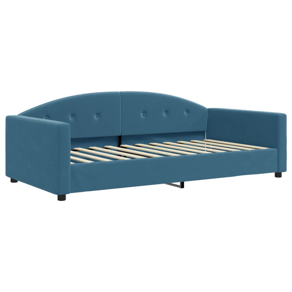 vidaXL Pat de zi cu extensie și saltele, albastru, 100x200 cm, catifea vidaXL Pat de zi cu extensie și saltele, albastru, 100x200 cm, catifea