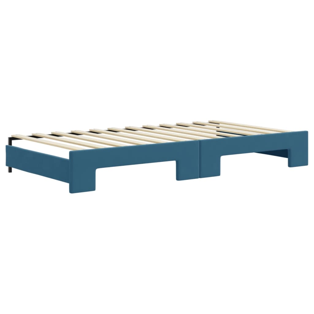 vidaXL Pat de zi cu extensie și saltele, albastru, 100x200 cm, catifea vidaXL Pat de zi cu extensie și saltele, albastru, 100x200 cm, catifea