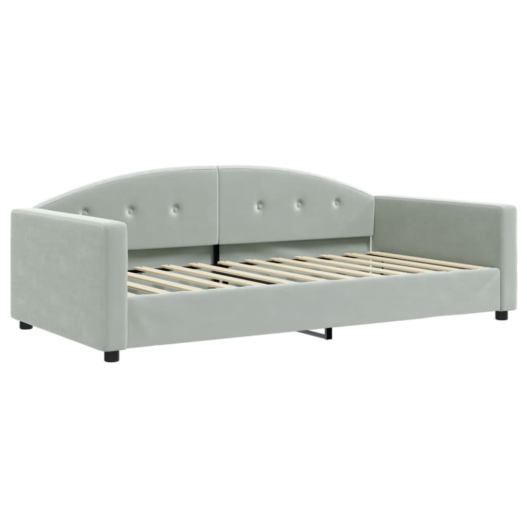 vidaXL Pat de zi cu extensie și saltele gri deschis 100x200 cm catifea vidaXL Pat de zi cu extensie și saltele gri deschis 100x200 cm catifea