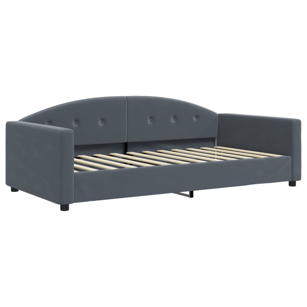 vidaXL Pat de zi cu extensie și saltele, gri închis 100x200 cm catifea vidaXL Pat de zi cu extensie și saltele, gri închis 100x200 cm catifea