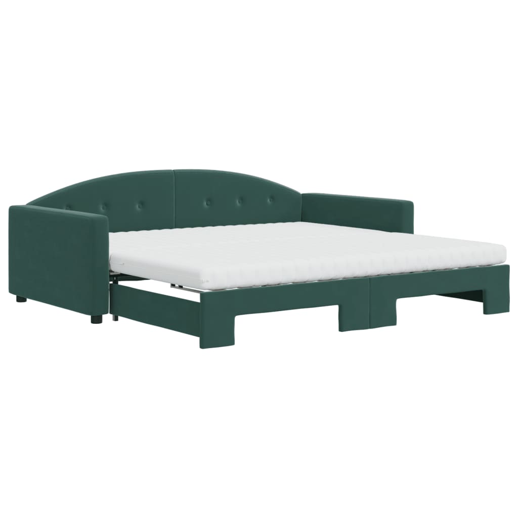 vidaXL Pat de zi cu extensie și saltele verde închis 100x200cm catifea vidaXL Pat de zi cu extensie și saltele verde închis 100x200cm catifea