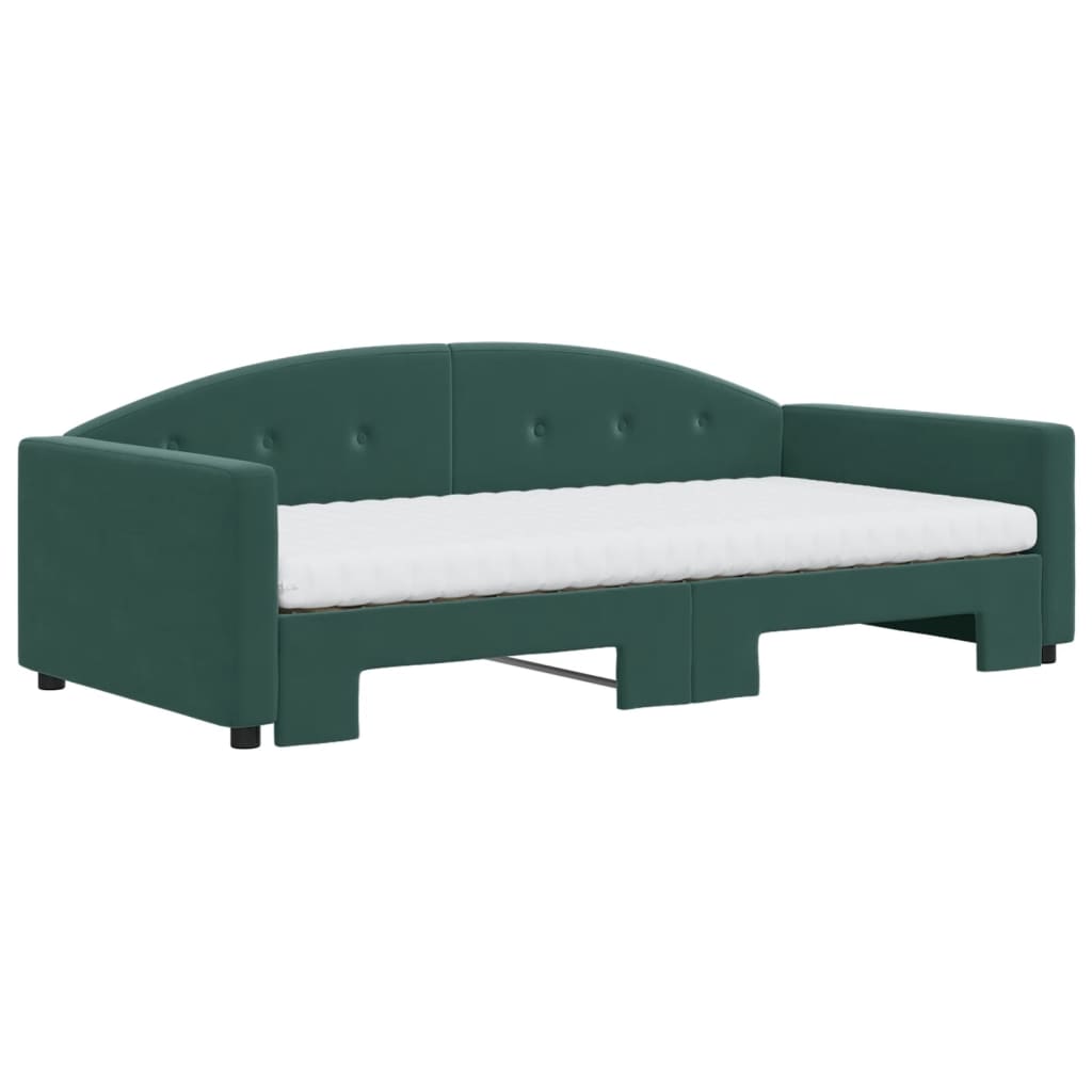 vidaXL Pat de zi cu extensie și saltele verde închis 100x200cm catifea vidaXL Pat de zi cu extensie și saltele verde închis 100x200cm catifea