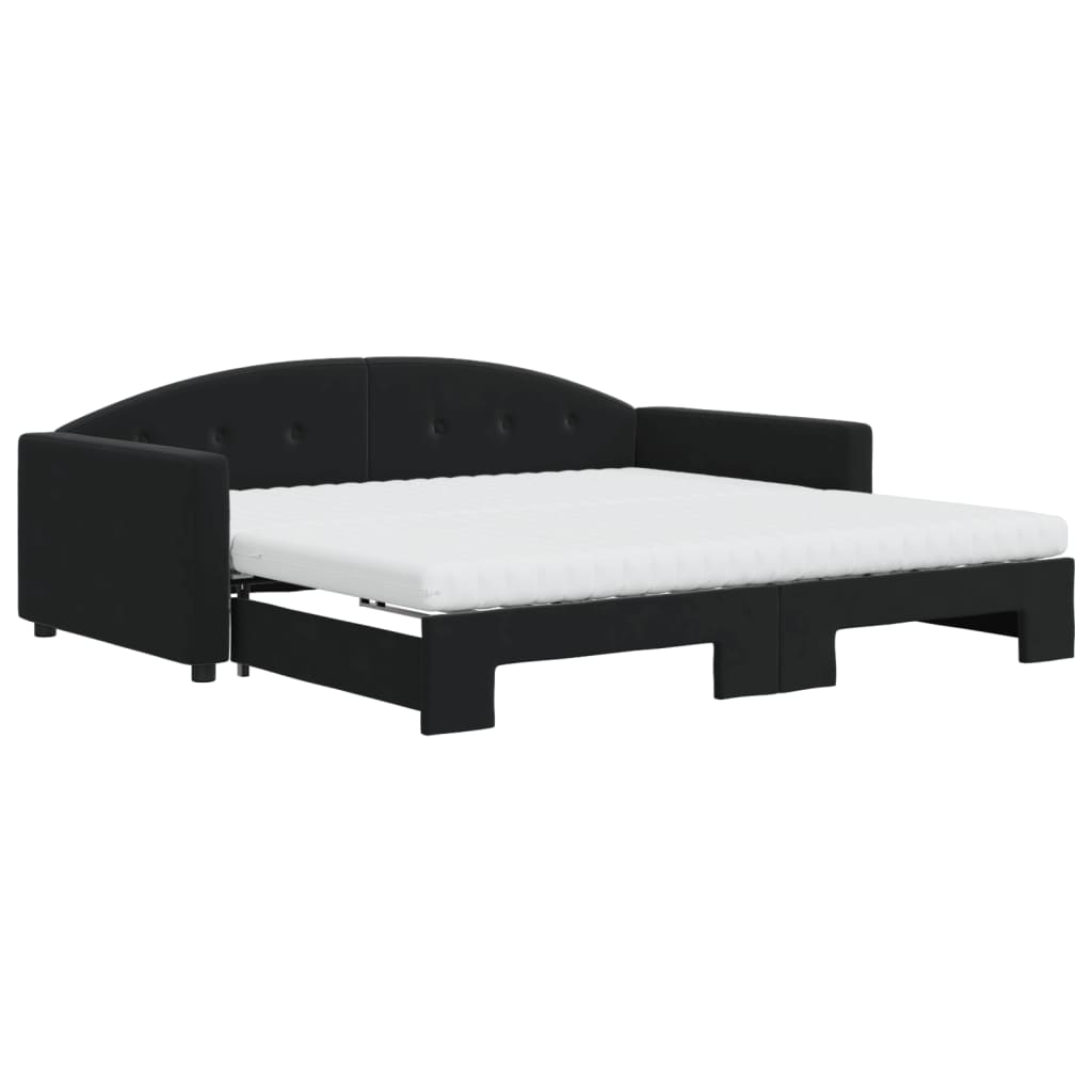 vidaXL Pat de zi cu extensie și saltele, negru, 100x200 cm, catifea