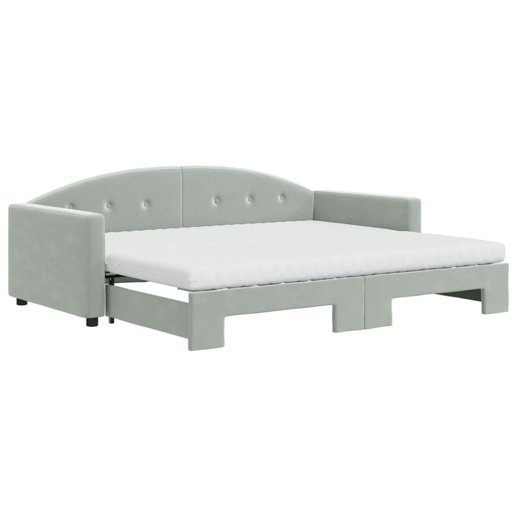 vidaXL Pat de zi cu extensie și saltele, gri deschis 90x190 cm catifea vidaXL Pat de zi cu extensie și saltele, gri deschis 90x190 cm catifea