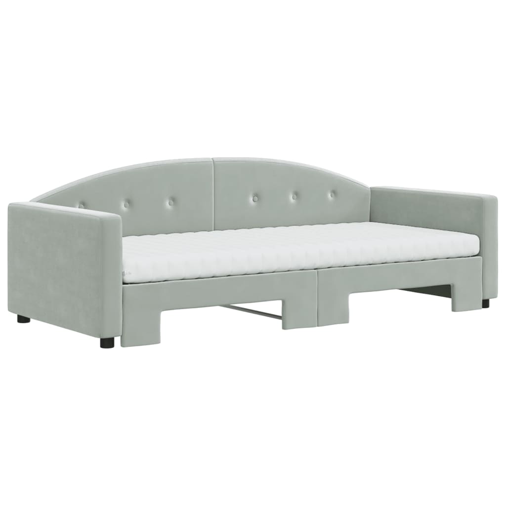 vidaXL Pat de zi cu extensie și saltele, gri deschis 90x190 cm catifea vidaXL Pat de zi cu extensie și saltele, gri deschis 90x190 cm catifea