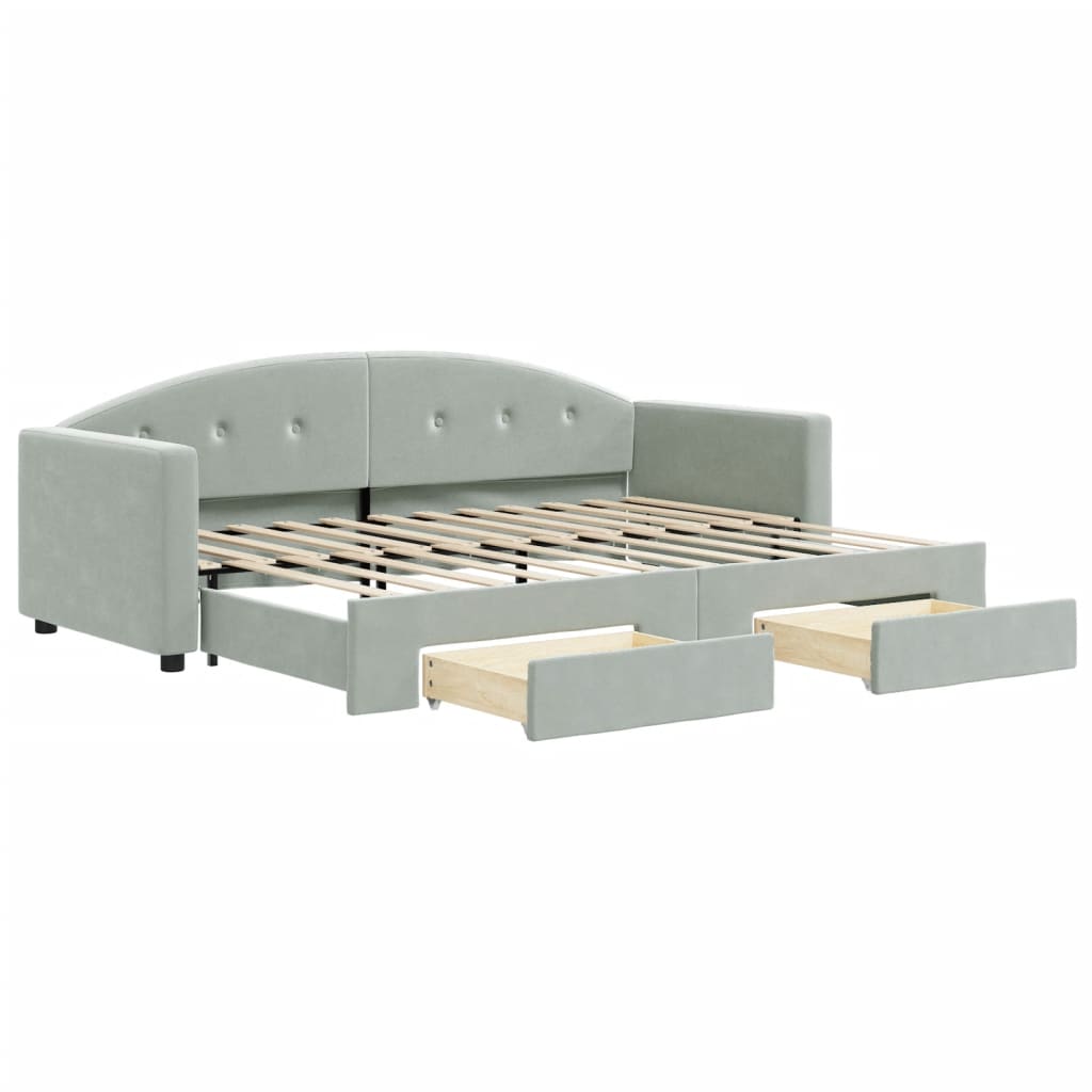 vidaXL Pat de zi cu extensie și sertare, gri deschis 80x200 cm catifea