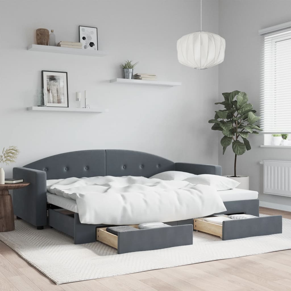 vidaXL Pat de zi cu extensie și sertare gri închis 80x200 cm catifea vidaXL Pat de zi cu extensie și sertare gri închis 80x200 cm catifea