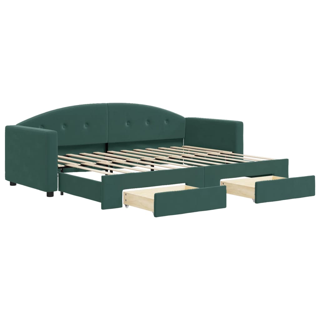 vidaXL Pat de zi cu extensie și sertare verde închis 80x200 cm catifea vidaXL Pat de zi cu extensie și sertare verde închis 80x200 cm catifea