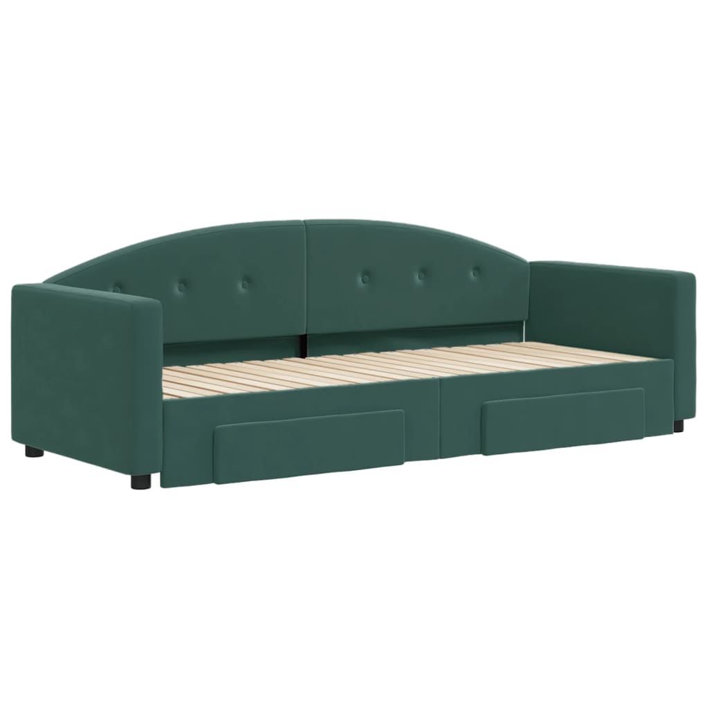 vidaXL Pat de zi cu extensie și sertare verde închis 80x200 cm catifea vidaXL Pat de zi cu extensie și sertare verde închis 80x200 cm catifea