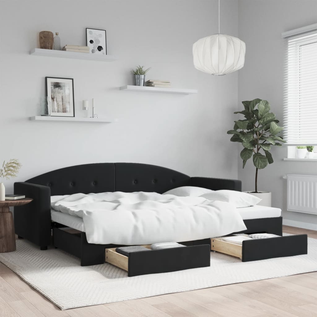 vidaXL Pat de zi cu extensie și sertare, negru, 80x200 cm, catifea vidaXL Pat de zi cu extensie și sertare, negru, 80x200 cm, catifea