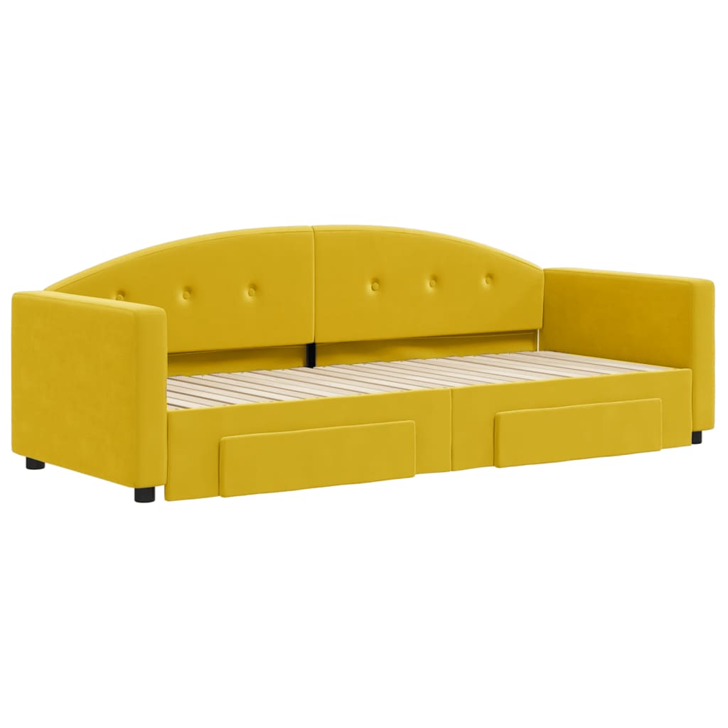 vidaXL Pat de zi cu extensie și sertare, galben, 80x200 cm, catifea vidaXL Pat de zi cu extensie și sertare, galben, 80x200 cm, catifea