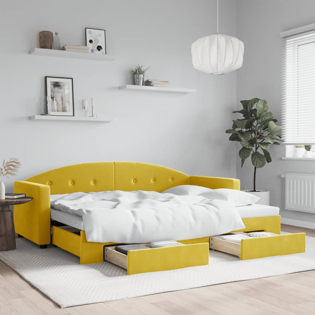 vidaXL Pat de zi cu extensie și sertare, galben, 80x200 cm, catifea vidaXL Pat de zi cu extensie și sertare, galben, 80x200 cm, catifea