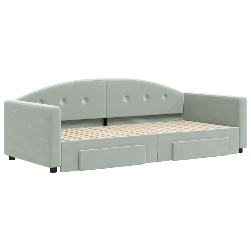 vidaXL Pat de zi cu extensie și sertare, gri deschis 90x200 cm catifea