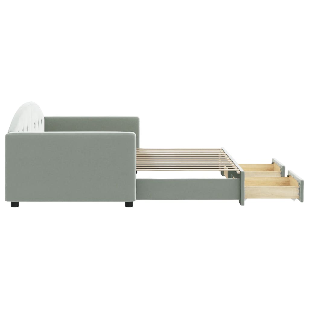 vidaXL Pat de zi cu extensie și sertare, gri deschis 90x200 cm catifea