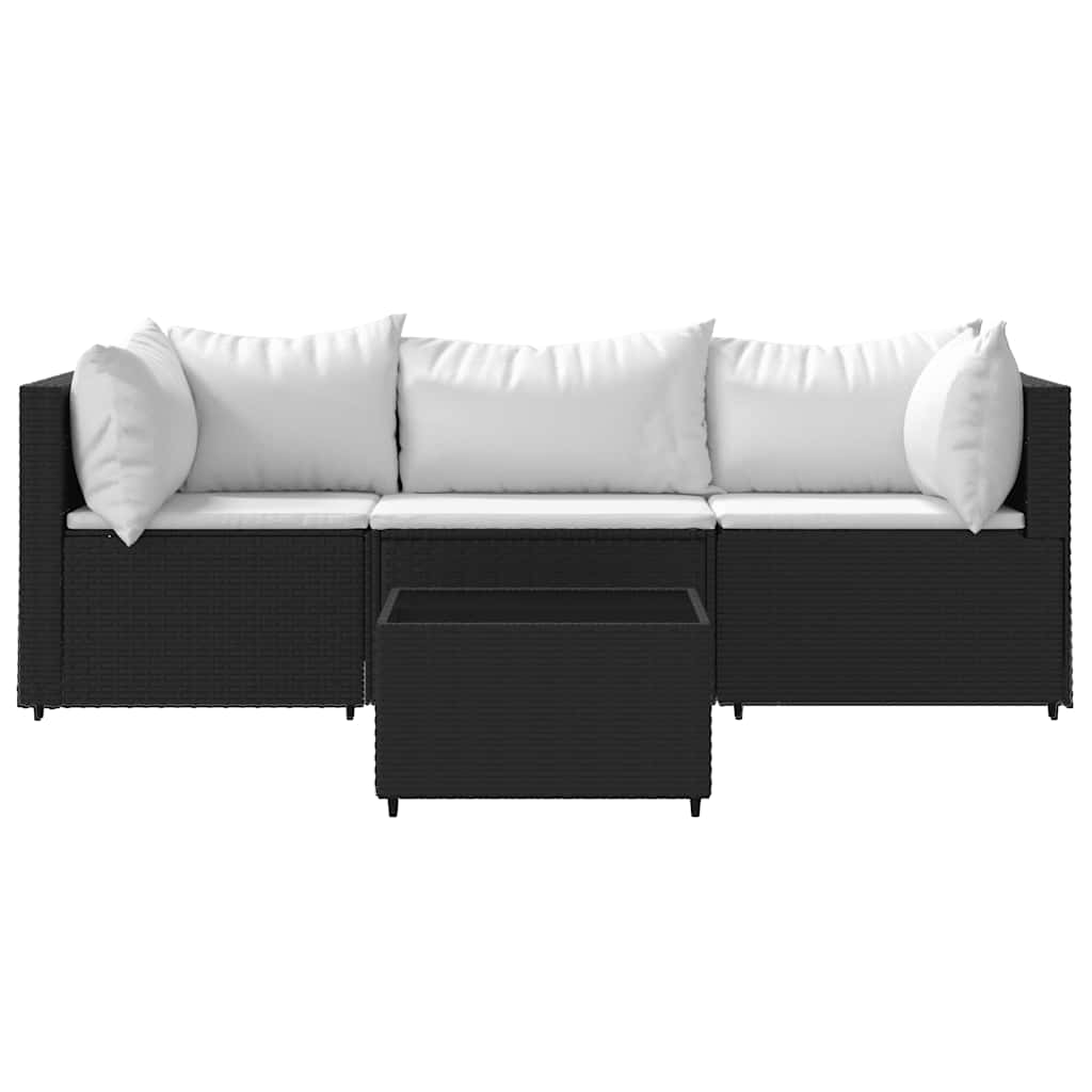 vidaXL Set mobilier relaxare grădină 4 piese cu perne poliratan negru