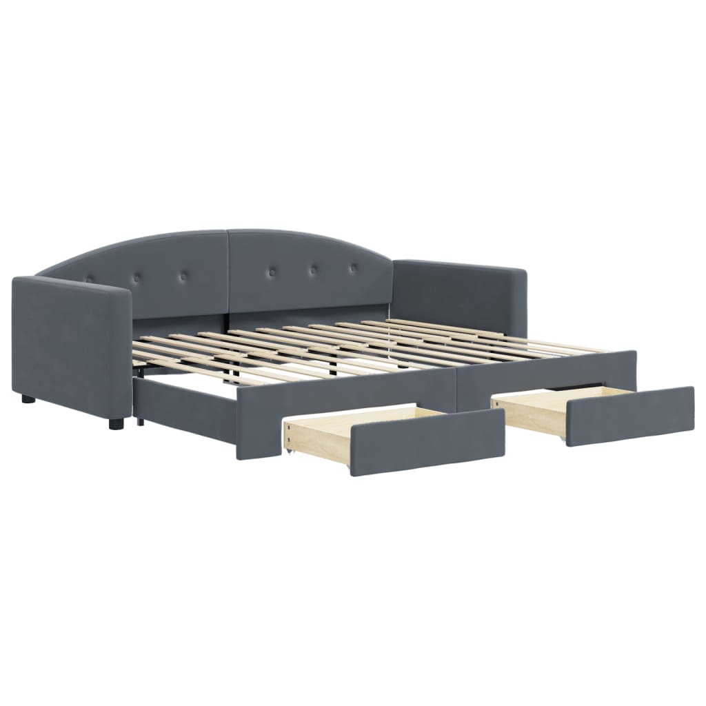 vidaXL Pat de zi cu extensie și sertare gri închis 90x200 cm catifea vidaXL Pat de zi cu extensie și sertare gri închis 90x200 cm catifea