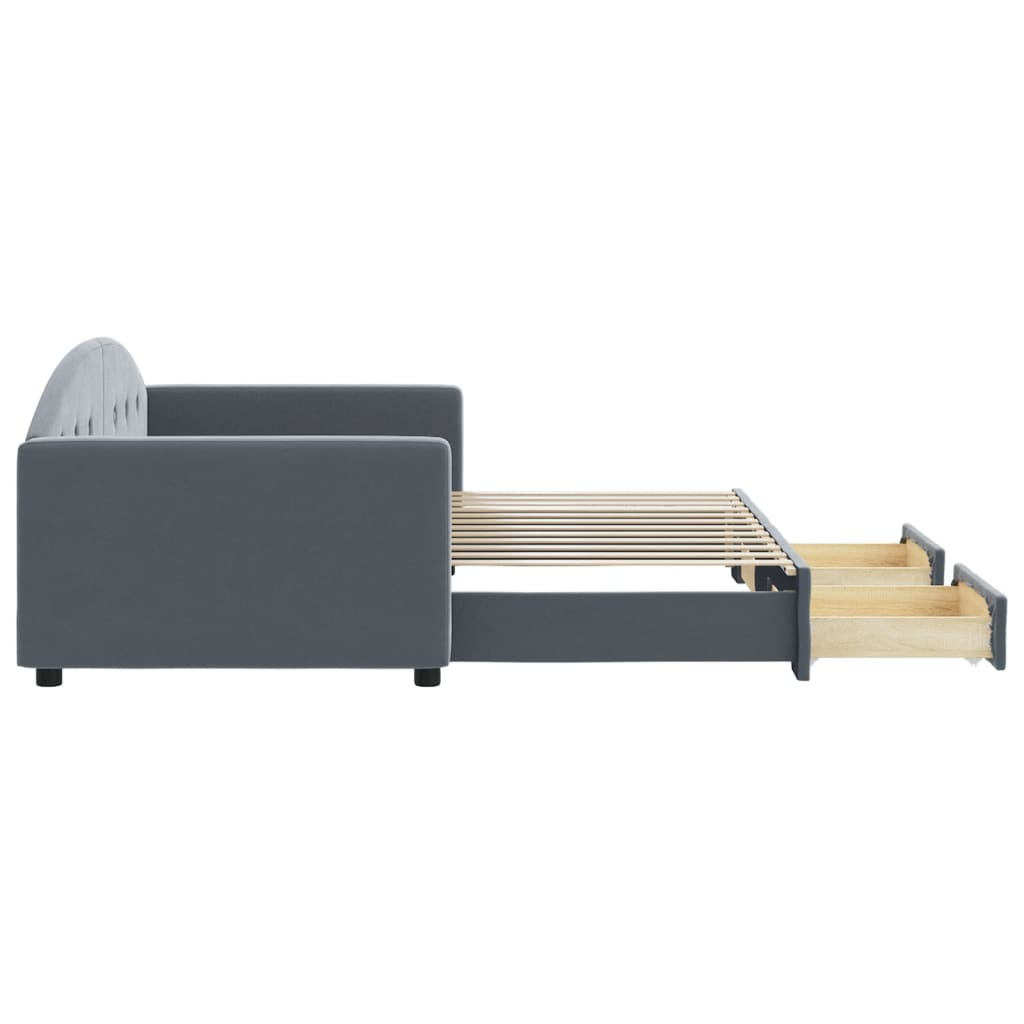 vidaXL Pat de zi cu extensie și sertare gri închis 90x200 cm catifea vidaXL Pat de zi cu extensie și sertare gri închis 90x200 cm catifea