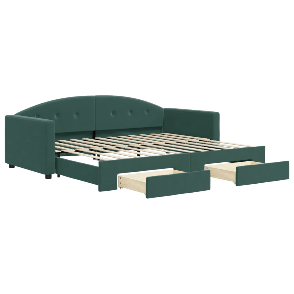 vidaXL Pat de zi cu extensie și sertare verde închis 90x200 cm catifea