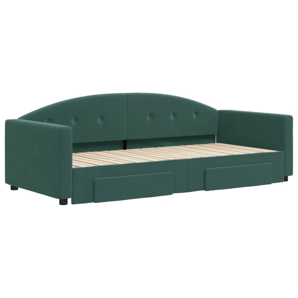 vidaXL Pat de zi cu extensie și sertare verde închis 90x200 cm catifea