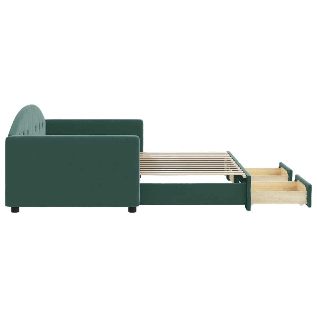 vidaXL Pat de zi cu extensie și sertare verde închis 90x200 cm catifea